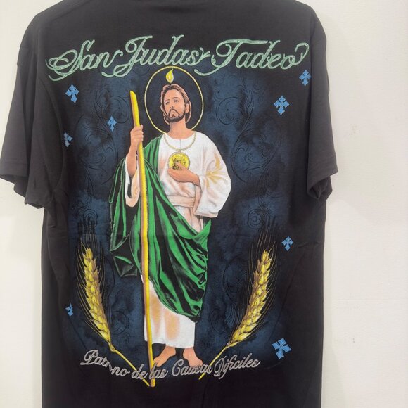 San Judas Tadeo Black T-Shirt Patron For Difficult Causes design Size M - Picture 8 of 9